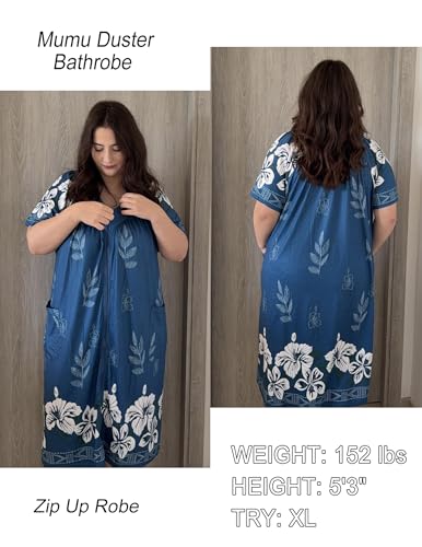 Image of Ekouaer Women Robe Zipper Front Mumu Duster Robes Zip Up Housecoat Soft Sleepwear with Pockets