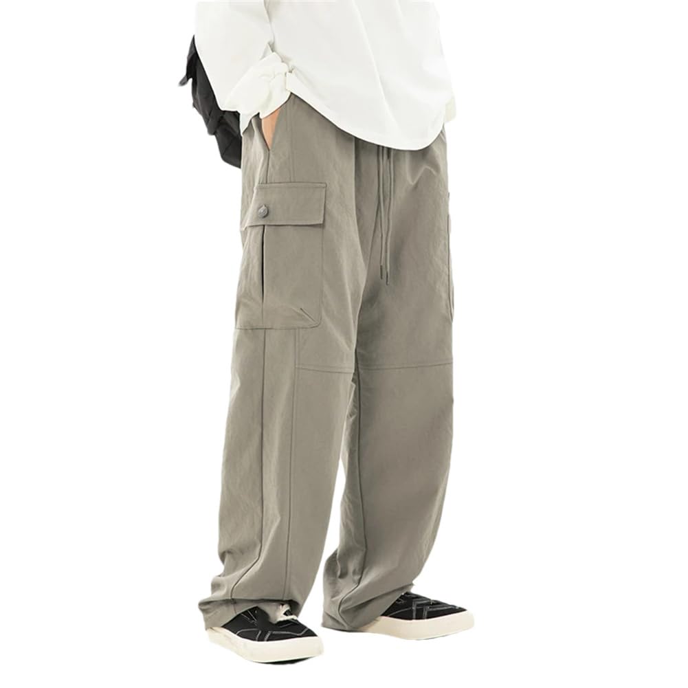Mens Straight Leg Utility Casual Pants with Big Pockets Cargo Work Trousers Loose Wide Leg Pants