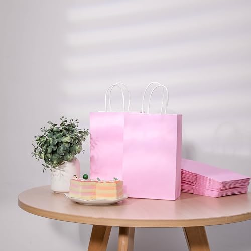 Image of SUNCOLOR 24-Pack Pink Gift Bags with Handles - 8 inch Goodie Bags for Party Favor Bags, Baby Showers, Birthdays & Special Occasions (Pink)