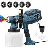 Paint Sprayer for Walls and Ceilings, 700W Paint Spray Gun with 1400ml Container & LED Light, HVLP Electric Paint Sprayers with 5 Nozzles and 3 Patterns for Fences, Sheds, Walls, Furniture, Blue