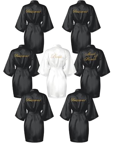 Image of Jecery 7 /12 Pcs Bridesmaid Robes Bride Kimono for Wedding Day Satin Embroidered Bridal Party Robes