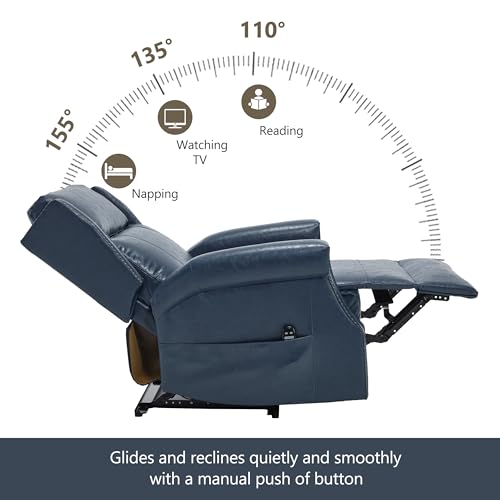 Sillón reclinable de cuero sintético Azul miniatura 4
