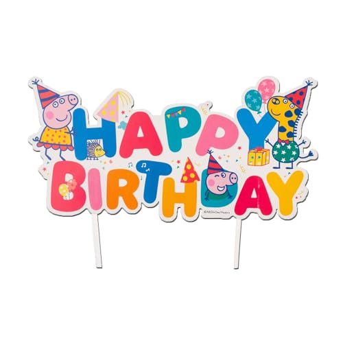 dekora - Cake Topper Peppa Pig 'Happy Birthday' 17 x 12 cm | decoração oficial para bolos de aniversário