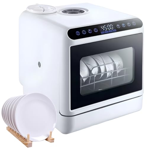 Lavavajillas de encimera, encimera portátil para lavavajillas, con tubos de entrada y salida de agua, 4 modos de lavado, secado al aire caliente, almacenamiento de 72 horas, para lavar platos y