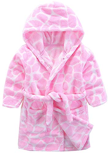 Image of Girls Robes, Plush Soft Coral Fleece Animal Print Hooded Bathrobe for Kids Boys