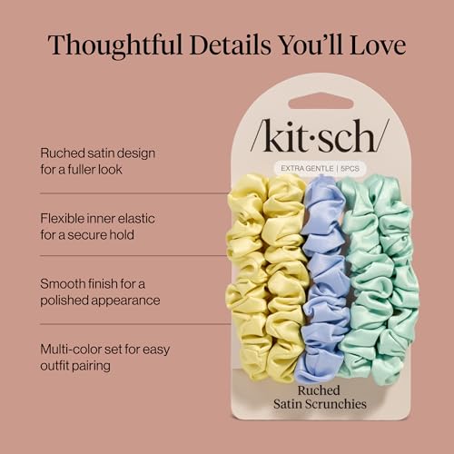 Image of Kitsch Rosette Ruched Satin Scrunchies for Women - Softer Than Silk Scrunchies | Hair Ties No Damage for Frizz-Free Sleep | Perfect for Day or Night, 5pcs