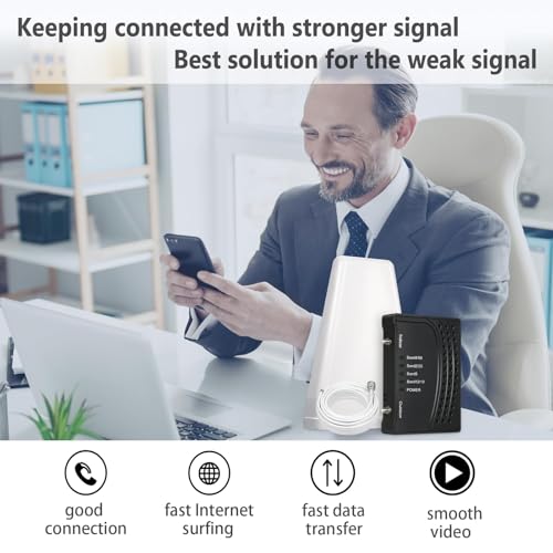Image of Cell Phone Booster for Home & Office,Up to 2000 sq ft,Cell Phone Signal Booster with Band 66 /25 /2 /4 /5 /12 /13 /17,Boost 5G 4G Data for All U.S. Carriers FCC Approved Cell Booster (Black)