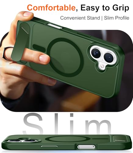 Image of Designed for iPhone 17 Case, [Built-in Invisible Kickstand][Compatible with MagSafe][Military Grade Shockproof] Slim Translucent Matte Phone Case for iPhone 17 6.3 inch (Forest Green)