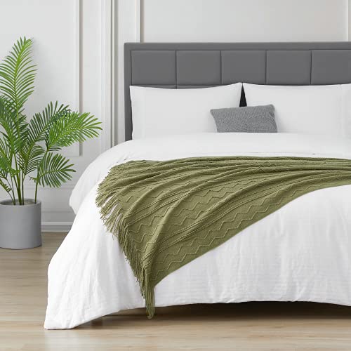 Bourina Throw Blanket Textured Solid Soft Sofa Throw Couch Cover Knitted Decorative Blanket, 50"X60" Olive #TOP3