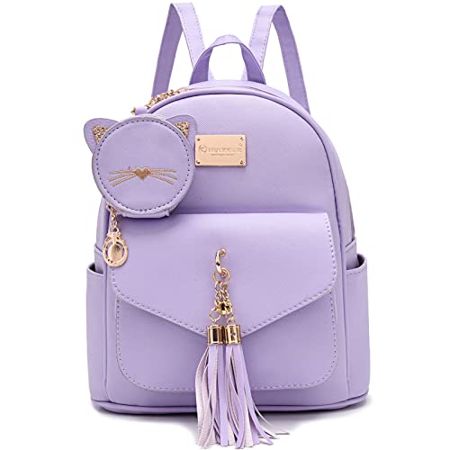 Girls Fashion Backpack Mini Purse Backpack for Women Small Leather Backpack Purse for Teen Girls with Coin Purse and Tassel Purple