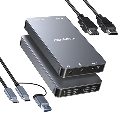 CENMATE Aluminum HDMI Capture Card, USB 3.0 1080P 60FPS Audio Video Capture Card for Streaming/Gaming/Video Conference, 4K@60Hz Input & Pass-Through Capture Card for Nintendo Switch/PS5/Xbox/Camera/PC
