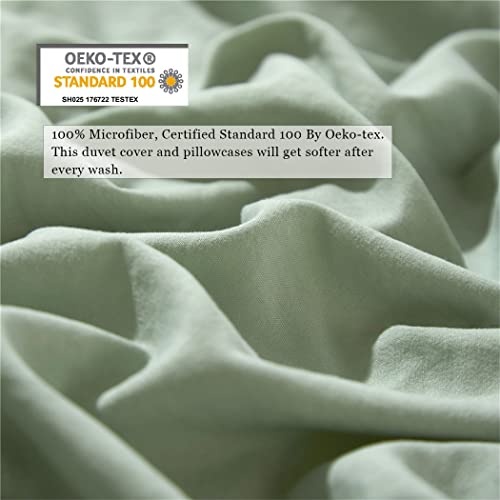 Ihoustriy Duvet Cover Full Size,100% Washed Microfiber 3Pcs Bedding Duvet Cover Set, Pom Poms Fringe Solid Color Soft And Breathable With Zipper Closure & Corner Ties (Sage Green, Full) #TOP2