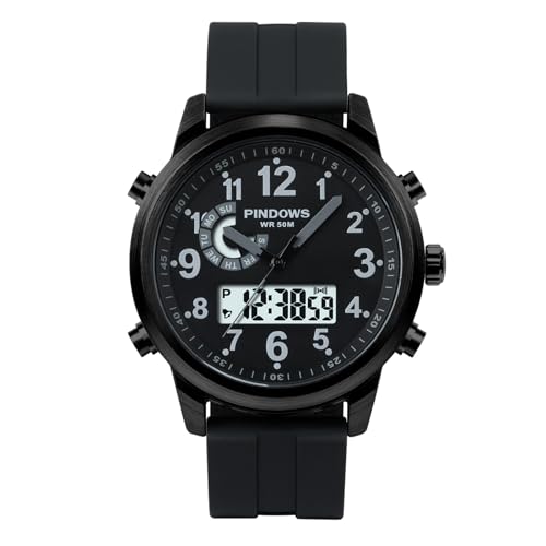 Image of PINDOWS Men's Watch, Digital Analogue Military Style, Multifunction Sport
