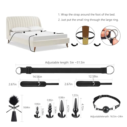 Image of Couples Sex Toys Set, 17 PCS-Adult Toys-with Restraint Straps & Bondage Cuffs & Anal Plug & Nipple Clamps & Feather & Sex Whip & Sex Blindfold, DIY Bondage Restraints SM Games for Couples