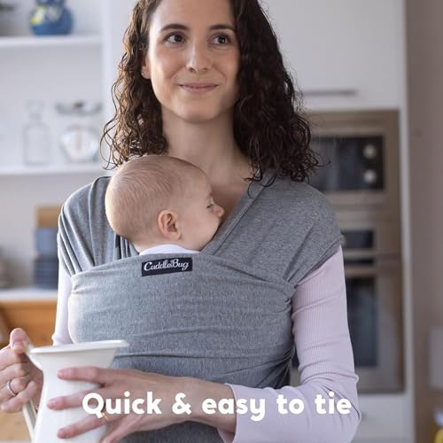 Image of Cuddlebug Baby Wrap Carrier for Newborn (7-35 lbs) - Soft Stretchy, Breathable Infant Baby Carrier Wrap - Hip Healthy Baby Sling Wrap for Hands Free Baby Wearing, Cotton Blend (Gray)