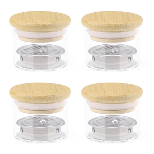 Diakey 4 Pack Acrylic Nail Brush Cleaner Dappen Dish with Lid, Mesh Layered Nail Art Brush Monomer Liquid Wash Cup Glass Removal Jar for Sequins Glitter Powder, 1.5in High