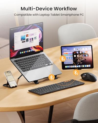 Image of ProtoArc Foldable Bluetooth Keyboard, XK01 Full-Size Portable Wireless Keyboard for Travel, 105 Keys, 0.65 inch Keycaps, Multi-Device Sync for iPad Tablet Smartphone Laptop PC Windows iOS Android, Black