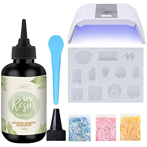 LAifu UV Resin Kit with Lamp 36W, UV Resin Kit for Beginner, Crystal Clear Hard Glue Jewelry Making DIY Keychains Necklaces Bracelets Earrings Pendants Art Crafts (100g) Cover