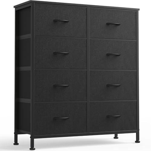 Image of OLIXIS 8 Drawer Storage Dresser with Wood Top - Wide Fabric Chest Organizer for Bedroom, Closet, Living Room,Tower Cabinet, TV Stand, Hallway Entryway Furniture,Black