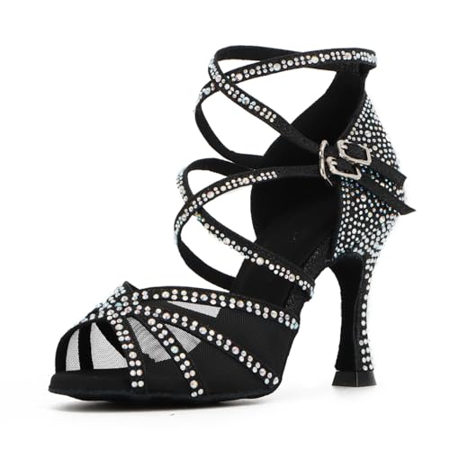 Syrads Zapatos de Baile Latino con pedrería para Mujer Salsa Tango Moderna Bachata Zapatos de Baile de Salón Suela Blanda 1057