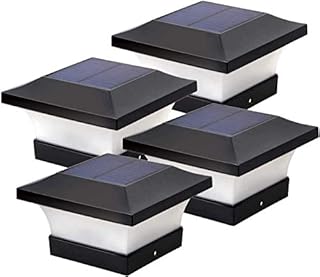 4 pcs Solar LED Post Lights Outdoor Garden IP65 Waterproof Square Black Landscape Post Cap Lamp for 4 x 4 Wooden Posts/Deck/Patio/Fence