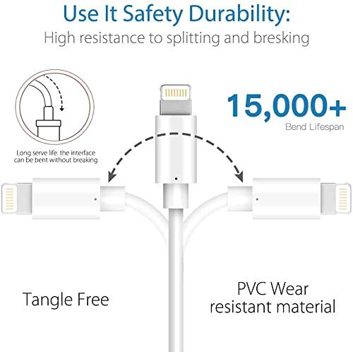 Image of iPhone Charger Cable Lightning BUDGET & GOOD 3PACK 3FT 8 pin Charging Cables USB Charger Cord, Compatible with iPhoneX 8 7 7 Plus 6s 6s 6 6 Plus 5 5S 5C SE iPad and iPod (White)