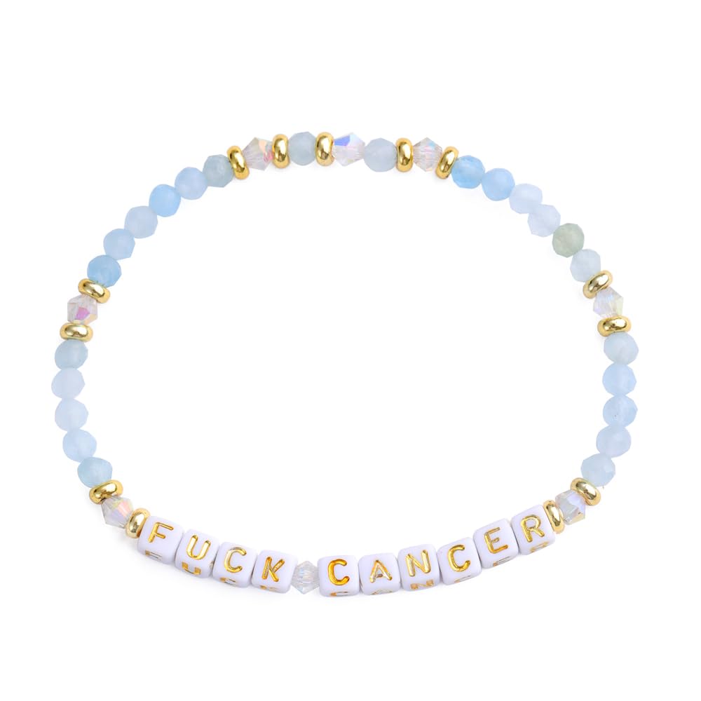 UEUC Natural Stone Bead Motivational Bracelet for Women, Micro Faceted Round Crystal Beads Cancer Survivor Letter Bracelet, Gemstone Beads(4mm) Inspirational Healing Bracelets