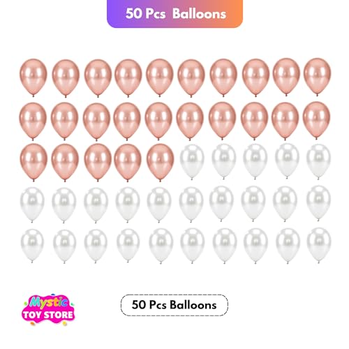 Image of 50 Pcs Rose Gold White Metallic Chrome Balloons for Birthday Decoration Items Anniversary Baby Shower Boys Girls Kids Year With Latex Transparent Metallic Balloon Happy Birthday Decoration Kit Combo