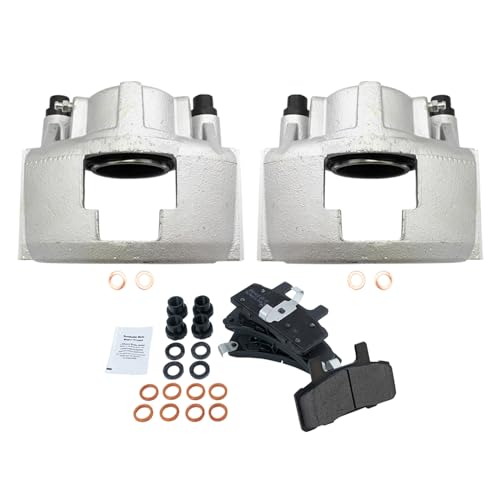 Image of TRQ Front Brake Caliper Set Zinc Coated Brackets Pads Compatible with 1990-93 1999-00 Cadillac DeVille Escalade Fleetwood Commercial Chassis 1988-02 Chevrolet GMC 1994-99 Dodge Ram 1500