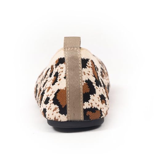 Women’s Ballet Flat Shoes Knit Shoes Round Toe Slip On Ballerina Walking Flats Shoes Black Leopard Comfortable Shoes4