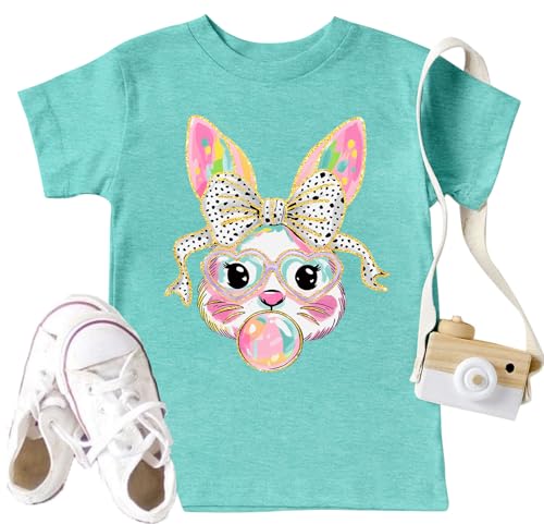 Image of LAZYCHILD Kids Easter Shirt Girls Happy Easter Shirts Rabbit Graphic Long Sleeve Striped Tee Tops 5-14 Years