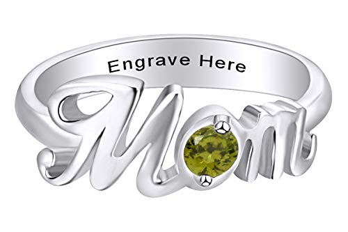 AFFY Jewelry Gifts Personalized Round Simulated Birthstones Mom Promise Band Ring in 14k White Gold Over Sterling Silver