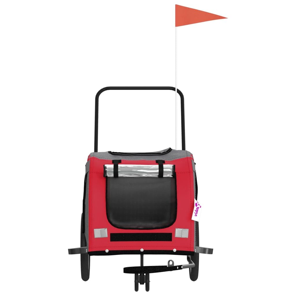 Muebles remolque de bicicleta para perros rojo y gris Oxford y hierro, muebles carro perro, carro para bicicleta, carrito de bicicleta, carro para perros, transportín perro bicicleta decoración