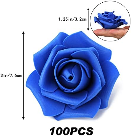 IPOPU Artificial Flowers Roses Heads, 100 Pcs Faux Flowers Real Looking Blue Foam Fake Roses for DIY Crafts Wedding Bouquets Arrangements Party Home Decorations (Royal Blue) - Image 3