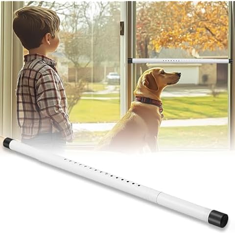 Sliding Door Security Bar,17.1-51 Inch Adjustable Sliding Door Lock with Rubber Headset,1.3 Inch Heavy Duty Stainless Steel Sliding Door Security Bar for Various Sliding Doors and Windows,White Cover