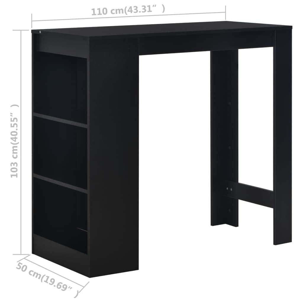vidaXL Tavolo da Bar con 3 Ripiani da Colazione Moderno Elegante Robusto Bancone Tavolino Alto da Cucina 110x50x103 cm Nero in Truciolato