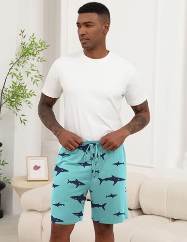 Image of Ekouaer Men's Pajama Shorts Soft Sleepwear Bottoms Elastic Waistband Loungewear Breathable Men Shorts with Pockets