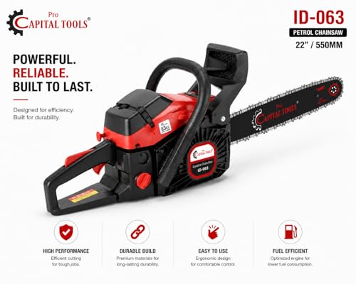 Image of ProCapital Tools ID-063 63CC Heavy-Duty Petrol Chainsaw, 22-Inch Chain Bar | Powerful 2-Stroke Wood Cutting Machine for Farming & Tree Cutting