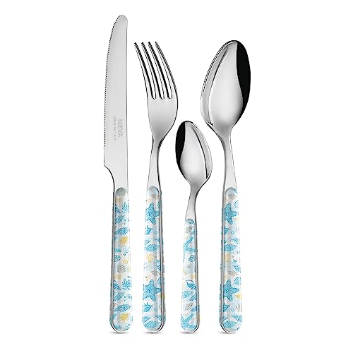 NEVA | BISTROT Mare Collection Set 24 Bestick, Bestickset i rostfritt stål, Diskmaskin Tvättning, Outplånlig Dekoration, Havets bakgrund