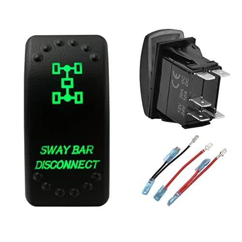 Image of Green Backlit Rocker Switch 5 Pin ON-Off Laser Etched Button Switch with Wires for Car Marine Boat UTV 20A /12V 10A /24V (SWAY BAR Disconnect)
