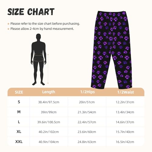 YSBKN Calças de pijama femininas com bolsos e cordão para dormir, Estampa de pata roxa, M