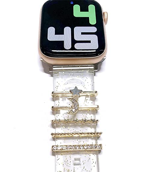 TomcrazyWatch Charms for Apple Watch series 9 8 7 6 5 4 3 2 1 se Ultra iWatch band,Diamond Metal Jewelry Decorative Ring Loops,Galaxy watch Bands Trinkets,Leather Silicone strap Charm Accessories