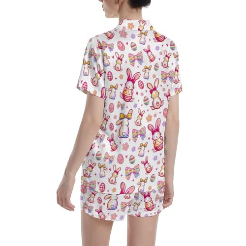 Image of Funny Satin Pajamas Set for Women Button Down Sleepwear Print Pjs Set 2 Piece Short Sleeve Loungewear Gift for Women