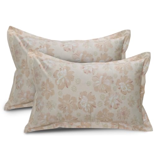 Image of Huesland by Ahmedabad Cotton 144 TC Double Bedsheet Cotton with 2 Pillow Covers | Moccasin, Pastle Orange & Antique White