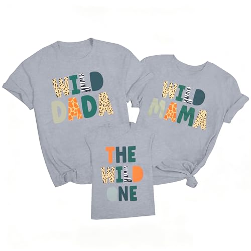 Image of Family Trips Matching Shirts : Wild One Print Tee Safari Animal Theme Parent-Child Outfit