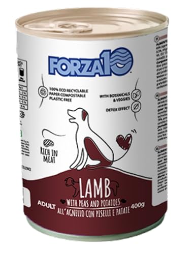 Forza 10 Umido Cane gusto AGNELLO, alimento completo di mantenimento per cani adulti di tutte le taglie e razze, for dogs, lamb | 6 scatolette da 400 grammi l'una.