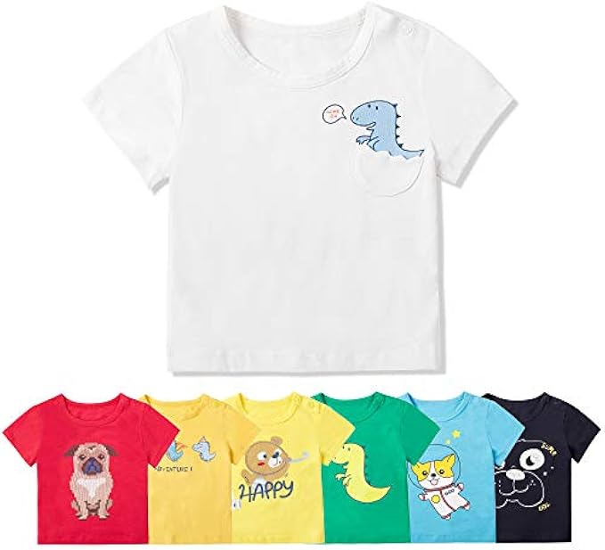 COTTON FAIRY Baby Boy 7 Pack Short Sleeve Crew Tees T-Shirts
