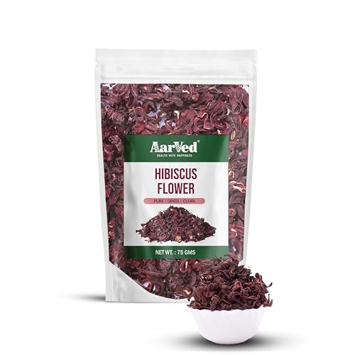 Aarved Dried Hibiscus Flowers (75g Pouch) – Natural, Caffeine-Free, Rich in Vitamin C – Perfect for Teas, Tangy Drinks, and Skin & Hair Care (Pack of 1)