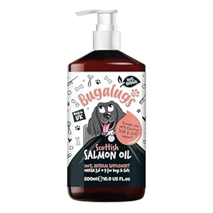 Bugalugs Scottish Salmon Oil For Dogs & Cats, Supplement Supports Dog Skin And Coat, Itchy Skin & A Moulting Dog, Omega 3 Fish Oil Perfect For Grooming & Dog Food (500ml)