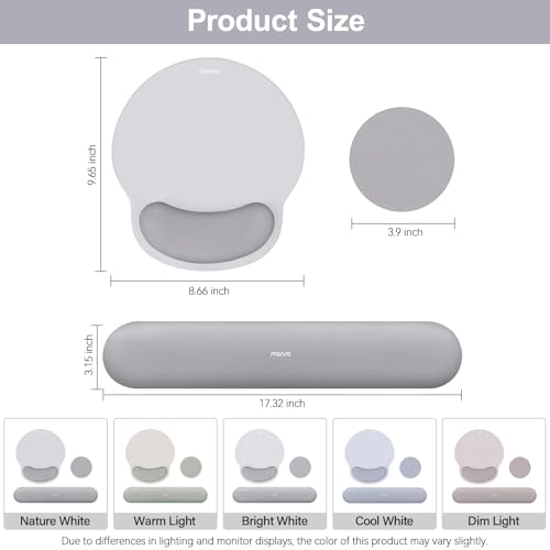 Image of MOSISO Wrist Rest Support for Mouse Pad&Keyboard Set, Circle Curved Ergonomic Mousepad&Coaster Non-Slip Base Home /Office Pain Relief&Easy Typing Pad with Soft Cloth&Raised Memory Foam, Gray